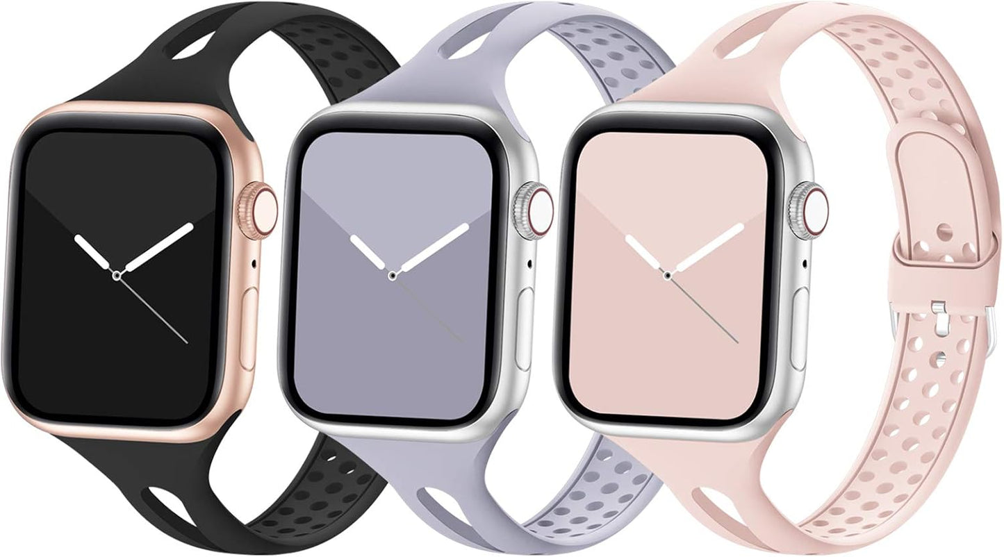 Compatible with Apple Watch Bands 38Mm 40Mm Series 5 Series 3, Women and Men Slim Silicone Sport Band Breathable Iwatch Bands 38MM 40MM Narrow Watch Strap for Iwatch Series 6 SE 5 4 3 2 1